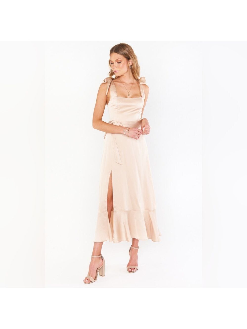 Show Me Your Mumu: Claire Midi Dress in , Luxe Satin, and Crisp - Picture 4 of 8